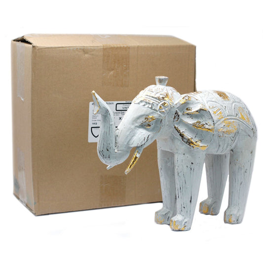 Wood Carved Elephant – White Gold - Luna Panther alternate view