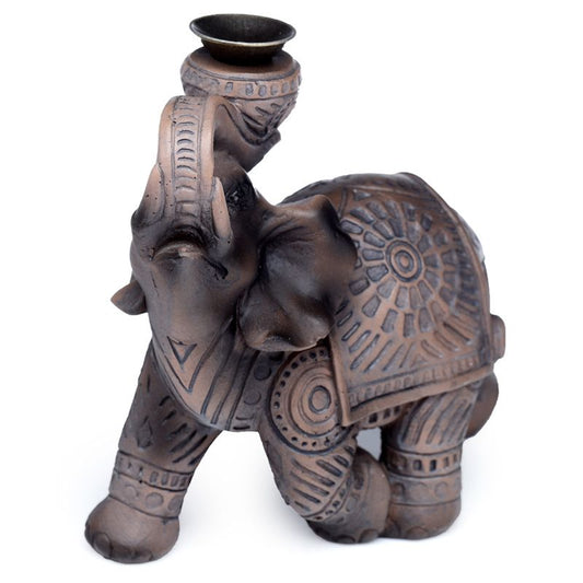 Polished Wood Effect Elephant Backflow Incense Burner featuring natural patterning and unique variations - Luna Panther