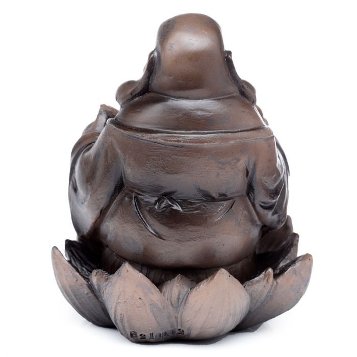 Polished Wood Effect Lucky Buddha Backflow Incense Burner featuring natural patterning and unique variations - Luna Panther