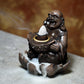 Polished Wood Effect Lucky Buddha Backflow Incense Burner featuring natural patterning and unique variations - Luna Panther