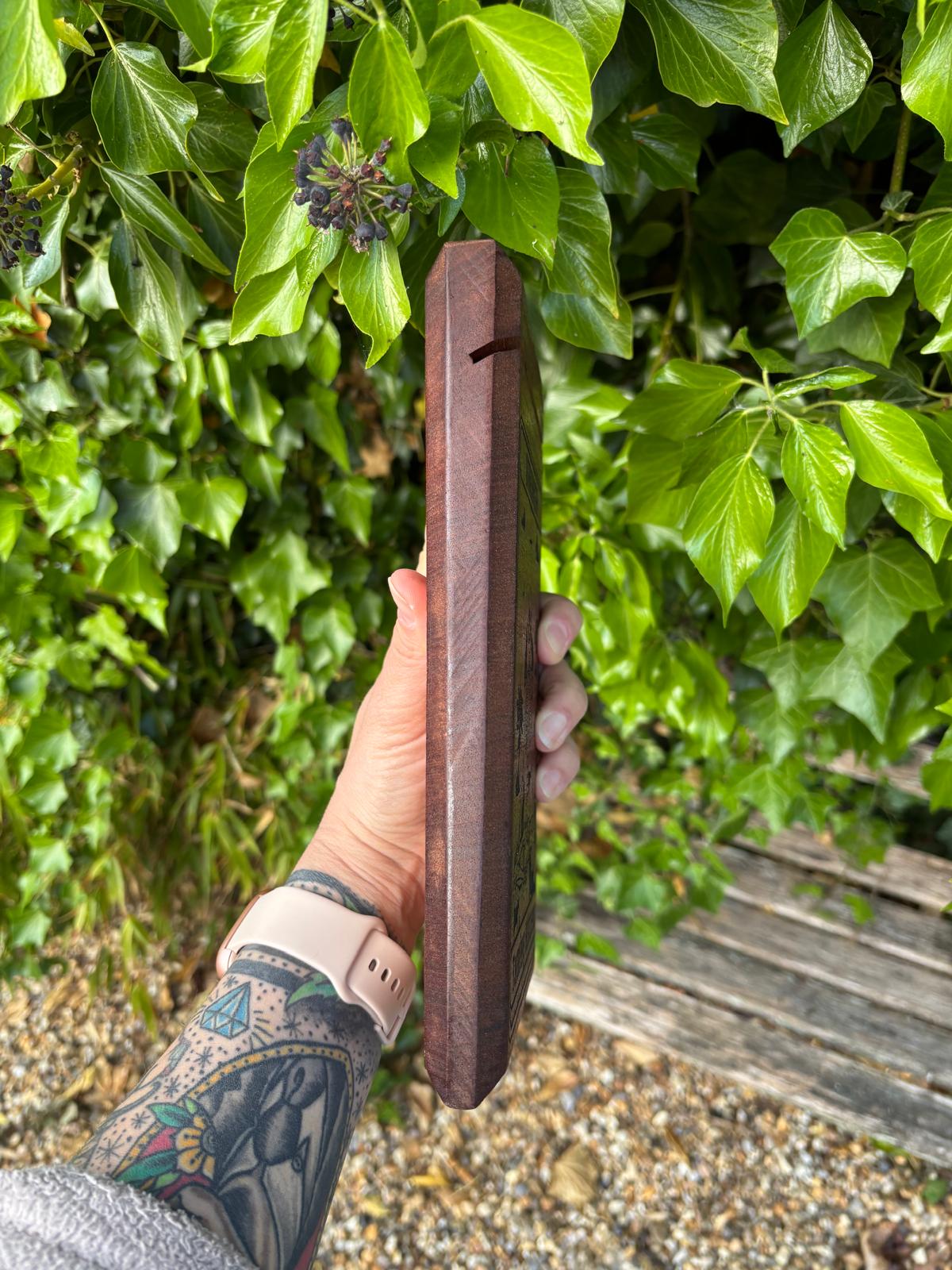 Polished Wood Tarot Oracle Card Holder Strength featuring natural patterning and unique variations - Luna Panther
