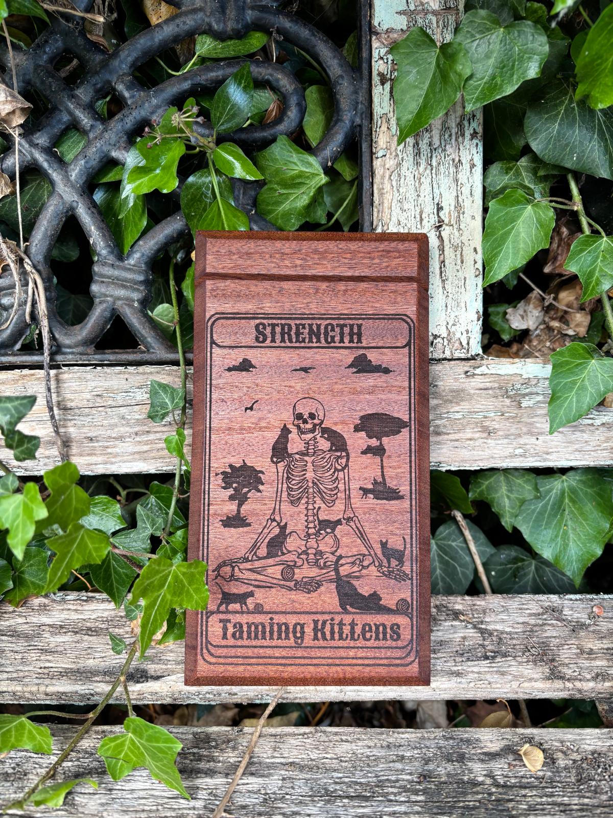 Polished Wood Tarot Oracle Card Holder Strength featuring natural patterning and unique variations - Luna Panther