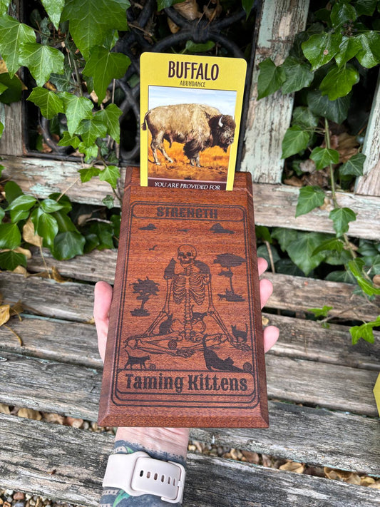 Polished Wood Tarot Oracle Card Holder Strength featuring natural patterning and unique variations - Luna Panther alternate view