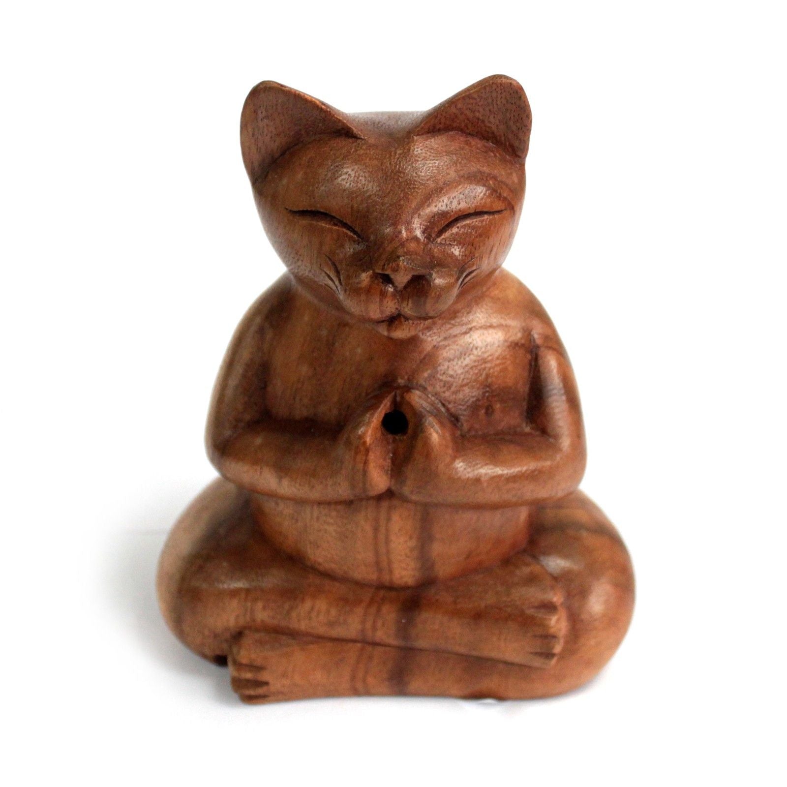 Polished Wooden Carved Incense Burners - Lrg Yoga Cat featuring natural patterning and unique variations - Luna Panther
