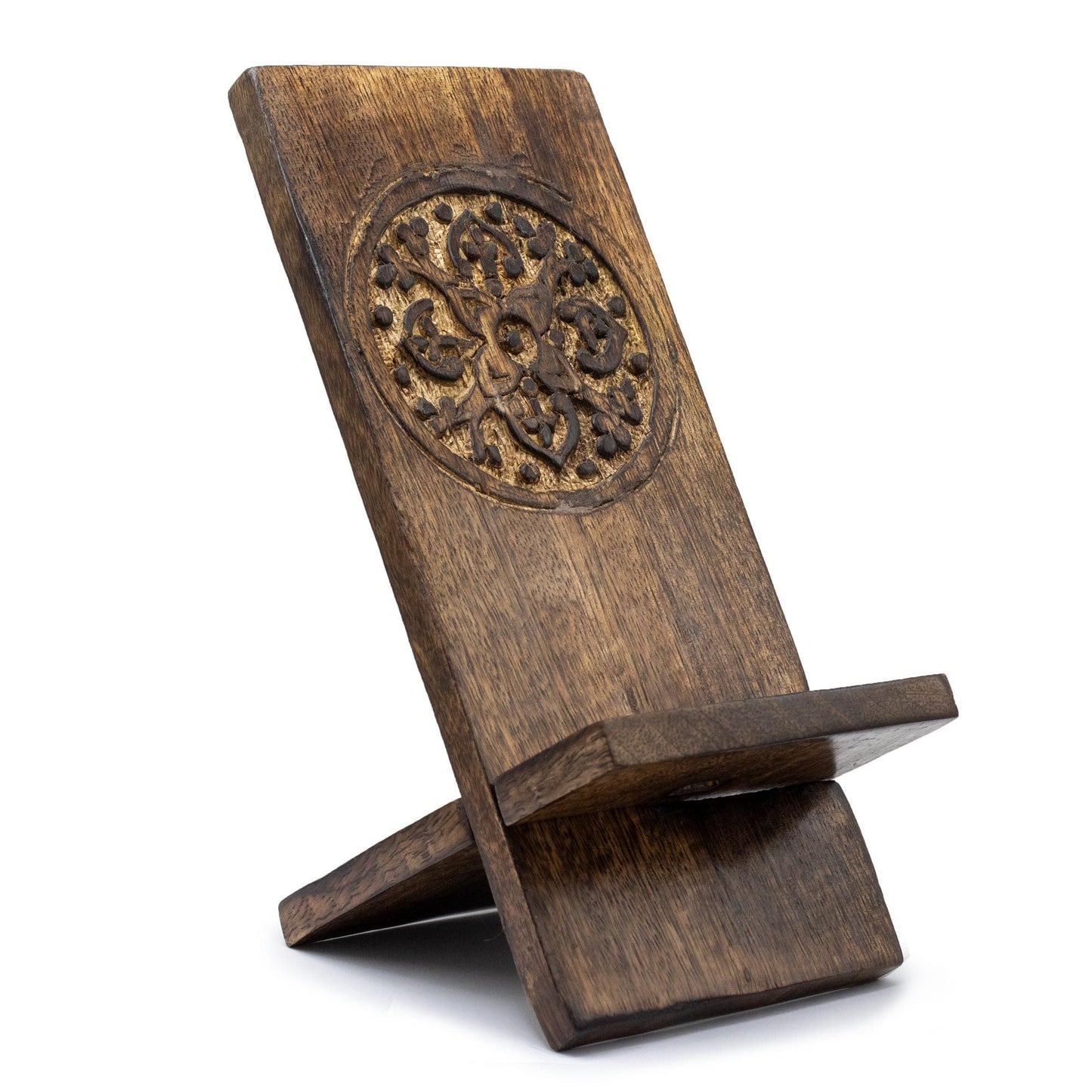 Wooden Carved Phone Stand - Mandala - Luna Panther