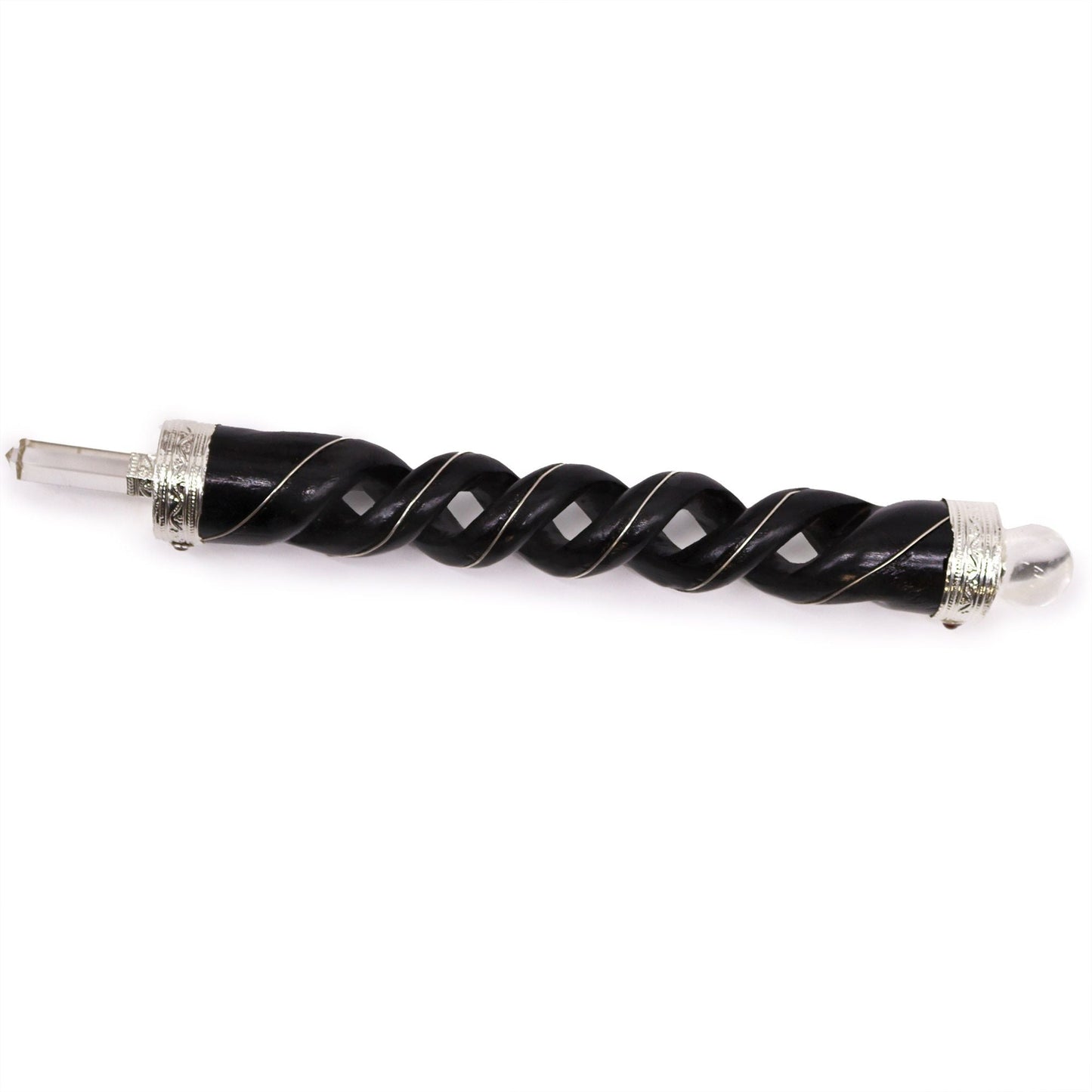 Polished Wooden Healing Stick Spiral Carving featuring natural patterning and unique variations - Luna Panther