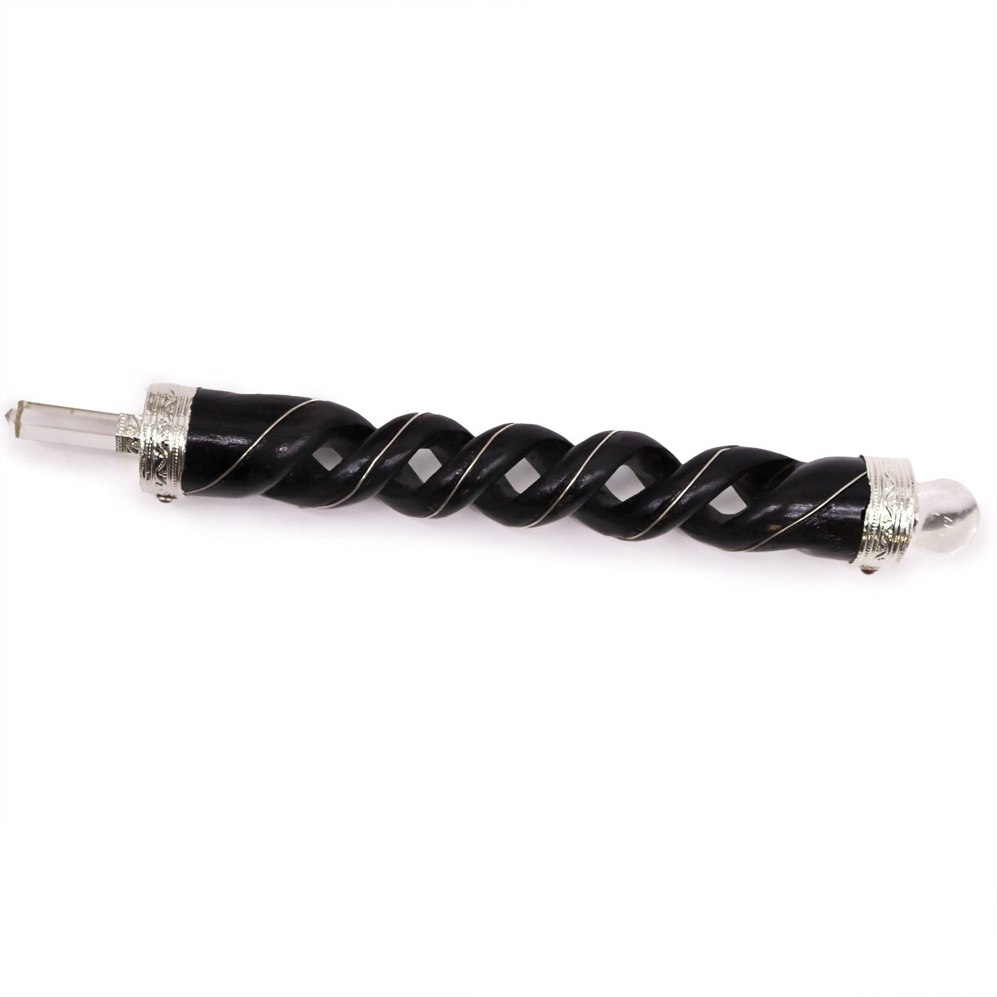 Polished Wooden Healing Stick Spiral Carving featuring natural patterning and unique variations - Luna Panther
