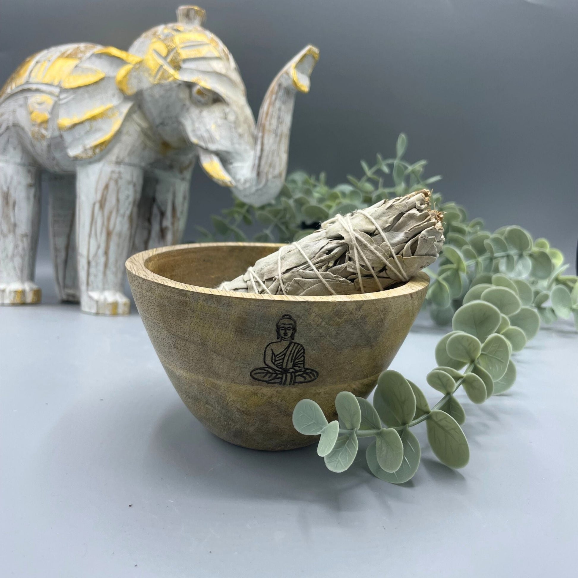 Wooden Smudge and Ritual Offerings Bowl - Buddha - 11x7cm - Luna Panther