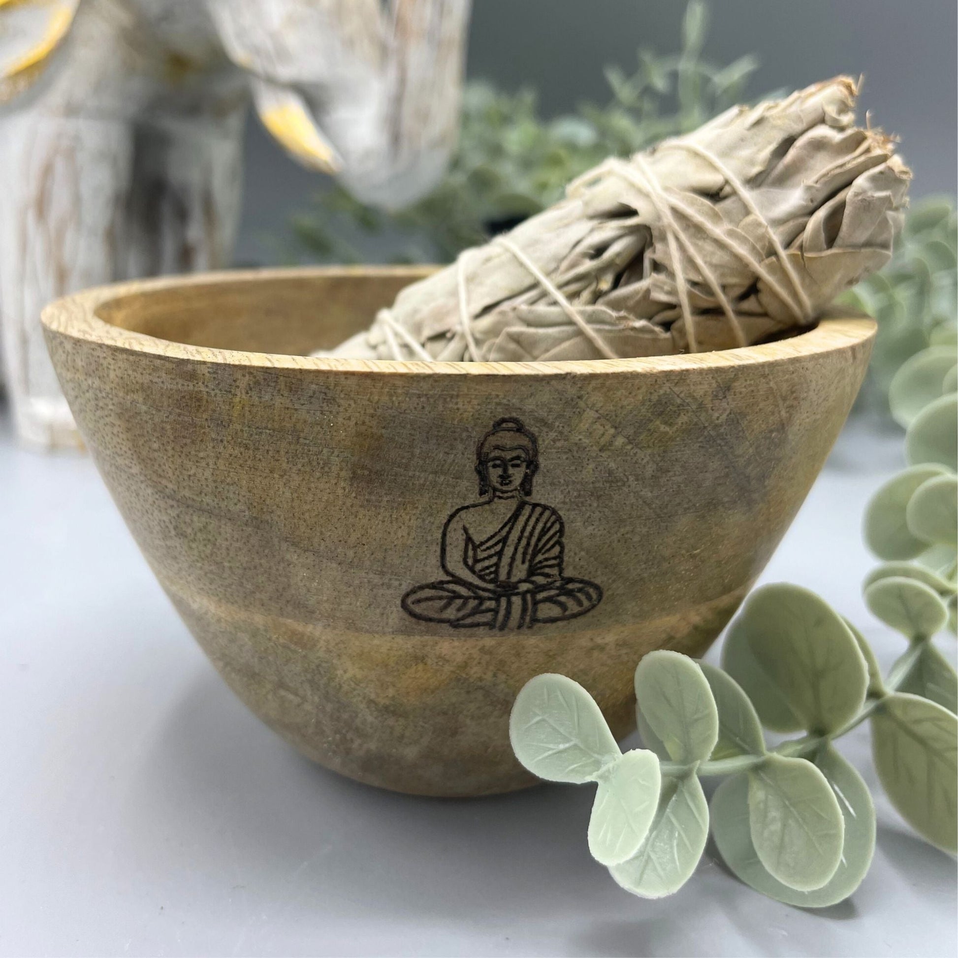 Wooden Smudge and Ritual Offerings Bowl - Buddha - 11x7cm - Luna Panther