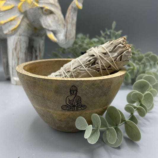 Wooden Smudge and Ritual Offerings Bowl - Buddha - 11x7cm - Luna Panther alternate view
