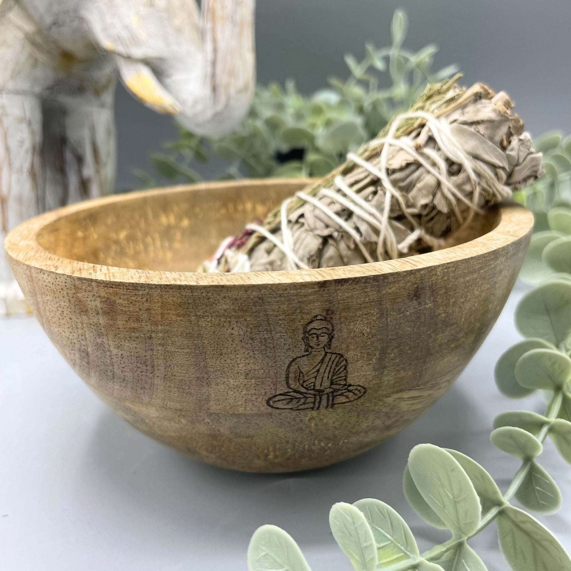 Wooden Smudge and Ritual Offerings Bowl - Buddha - 13x7cm - Luna Panther