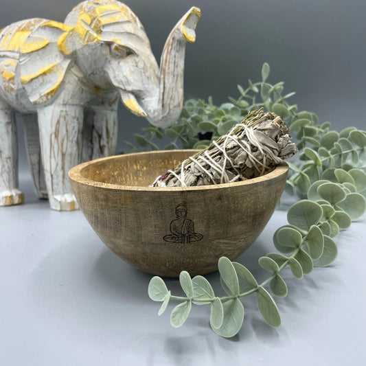 Wooden Smudge and Ritual Offerings Bowl - Buddha - 13x7cm - Luna Panther