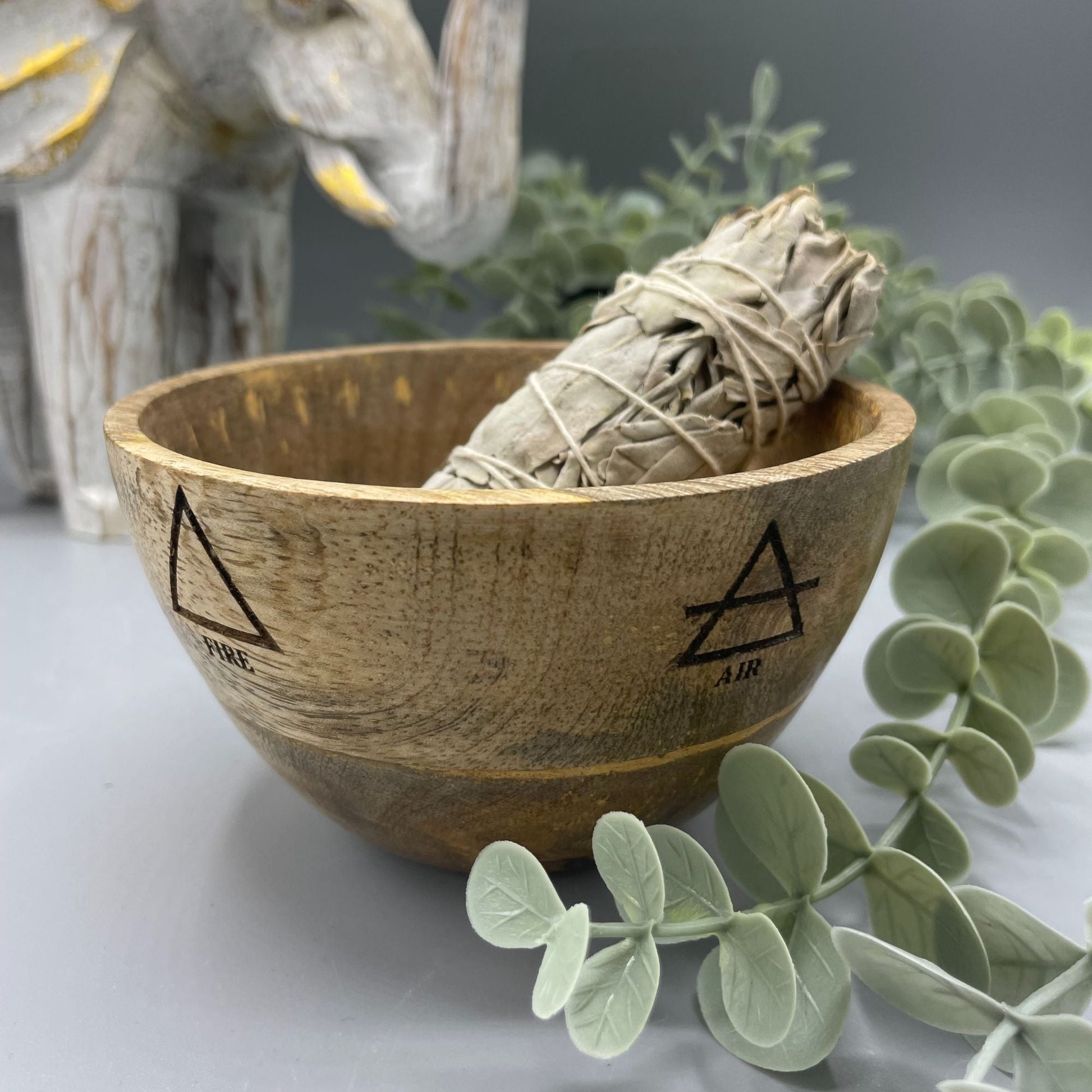 Wooden Smudge and Ritual Offerings Bowl - Four Elements - 11x7cm - Luna Panther