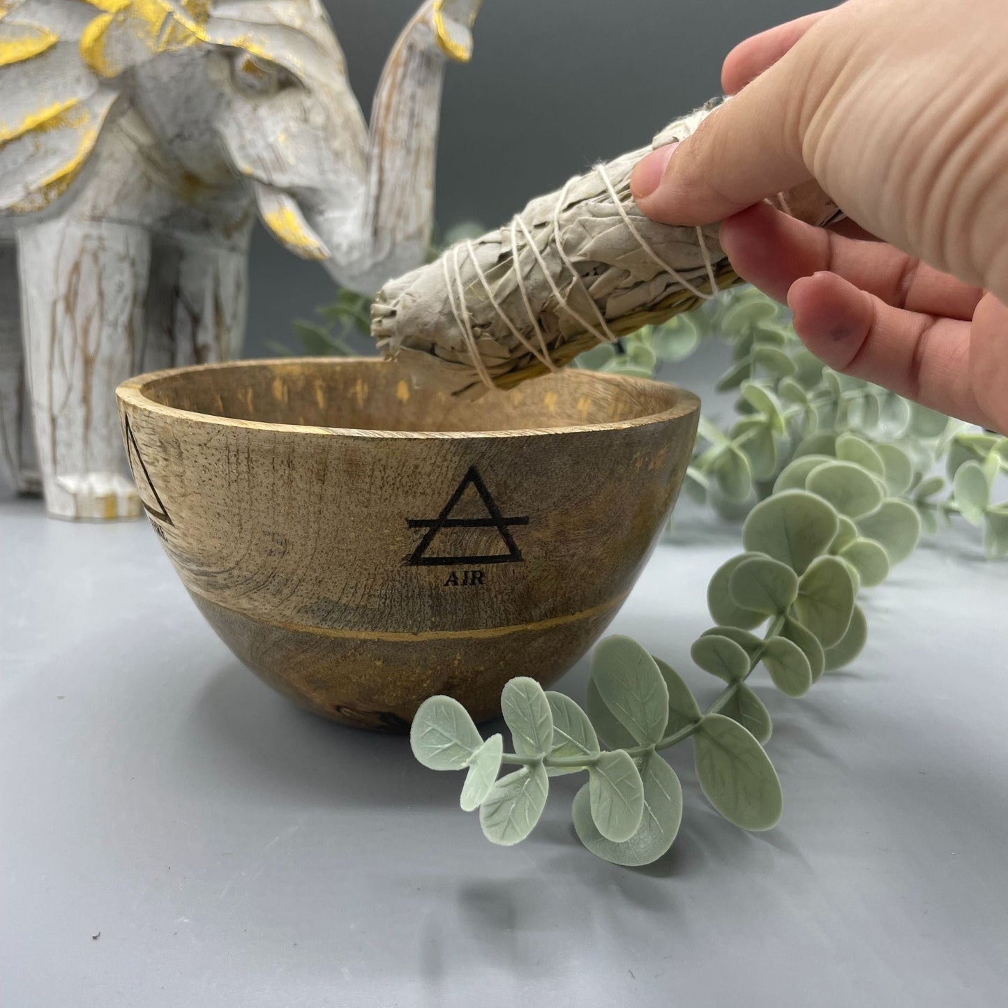 Wooden Smudge and Ritual Offerings Bowl - Four Elements - 11x7cm - Luna Panther