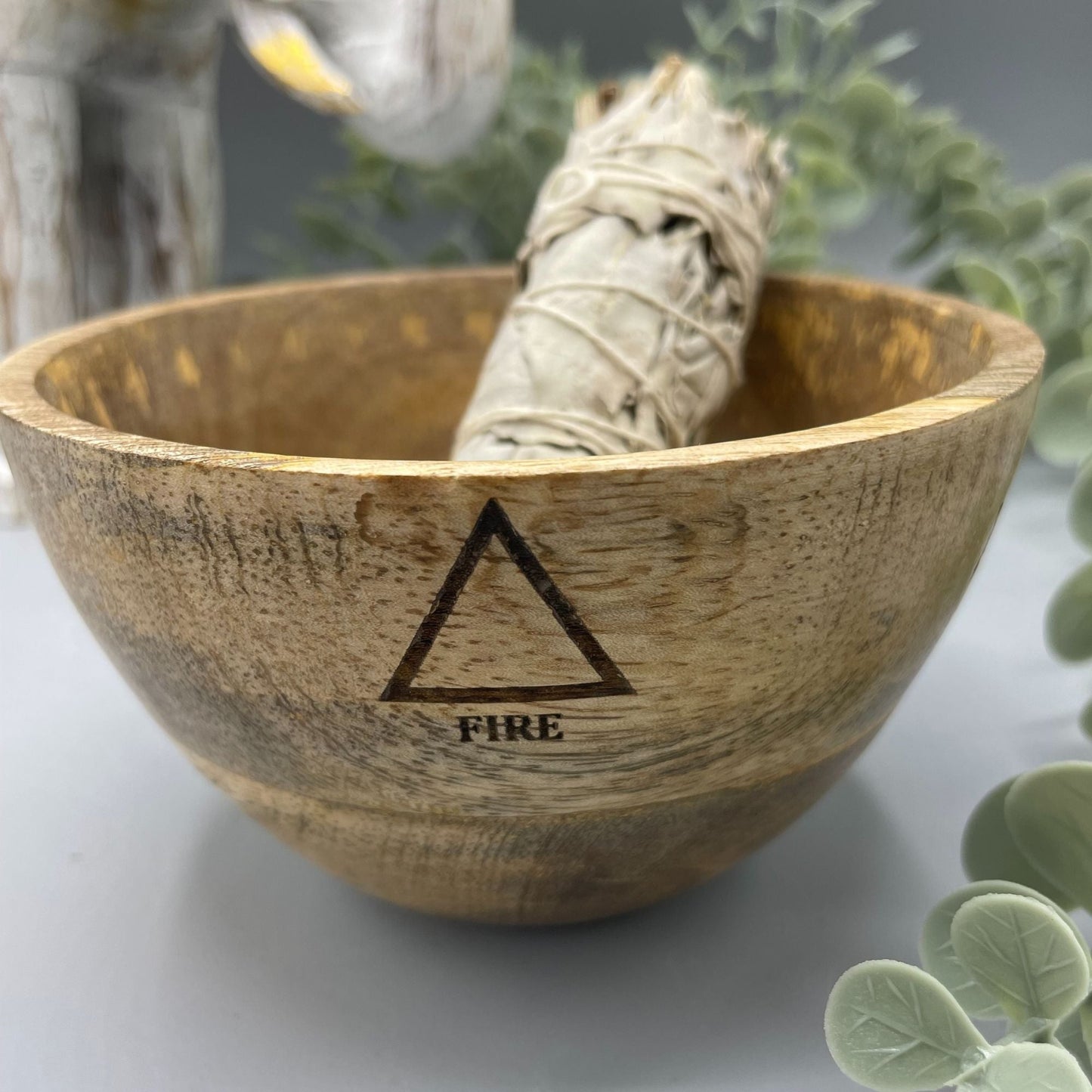 Wooden Smudge and Ritual Offerings Bowl - Four Elements - 11x7cm - Luna Panther