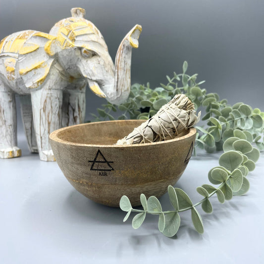 Wooden Smudge and Ritual Offerings Bowl - Four Elements - 13x7cm - Luna Panther