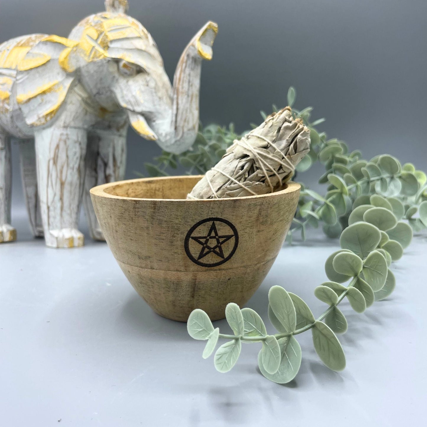 Wooden Smudge and Ritual Offerings Bowl - Pentagram - 11x7cm - Luna Panther