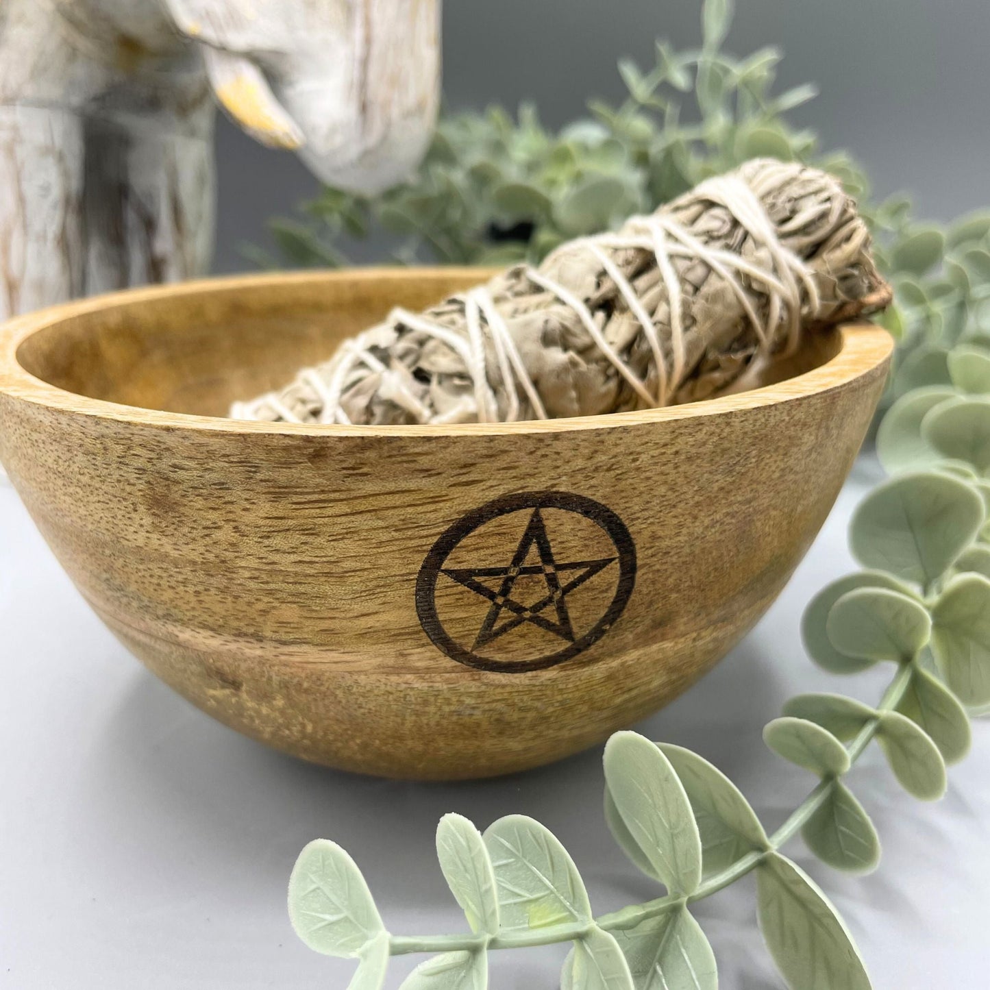 Wooden Smudge and Ritual Offerings Bowl - Pentagram - 13x7cm - Luna Panther