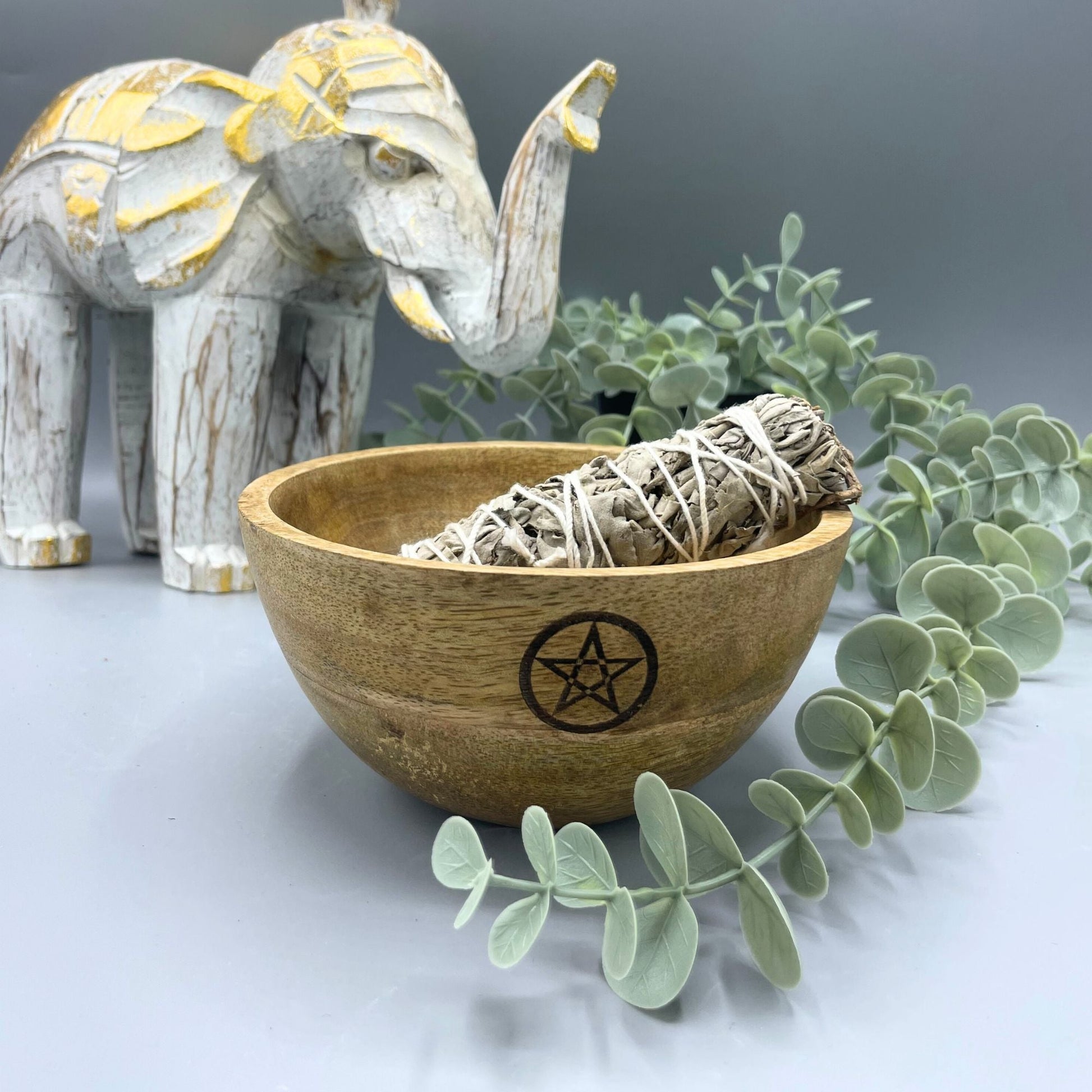 Wooden Smudge and Ritual Offerings Bowl - Pentagram - 13x7cm - Luna Panther