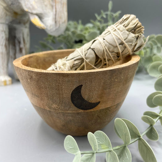 Wooden Smudge and Ritual Offerings Bowl - Three Moons - 11x7cm - Luna Panther alternate view