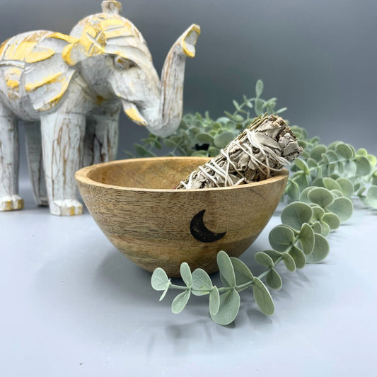 Wooden Smudge and Ritual Offerings Bowl - Three Moons - 13x7cm - Luna Panther