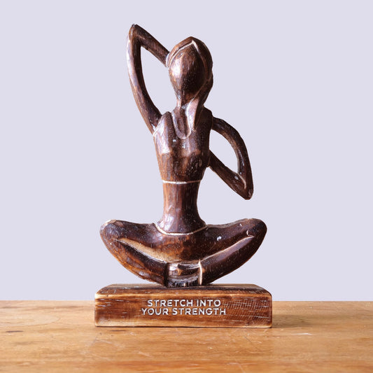 Wooden Yoga Lady – Antique – Cow Face Pose – "Stretch into Your Strength" - Luna Panther