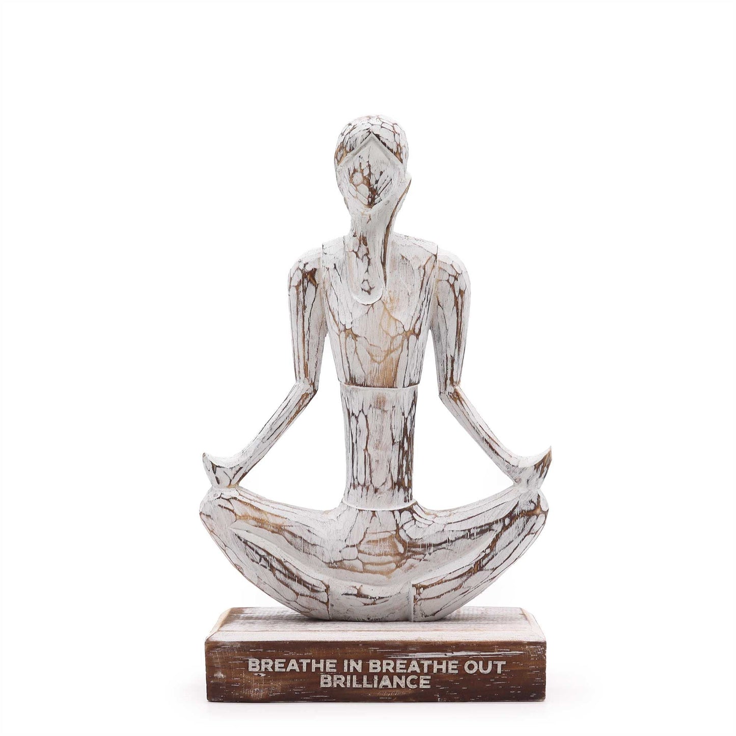 Wooden Yoga Lady – Whitewash – Easy Pose – "Breathe in Breathe out Brilliance" - Luna Panther