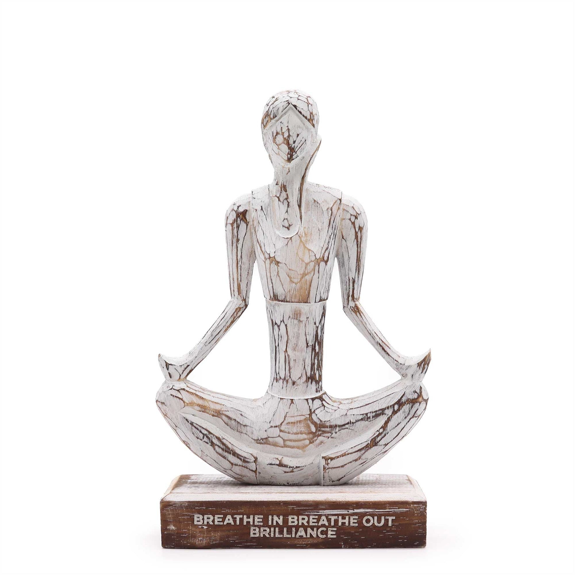 Wooden Yoga Lady – Whitewash – Easy Pose – "Breathe in Breathe out Brilliance" - Luna Panther