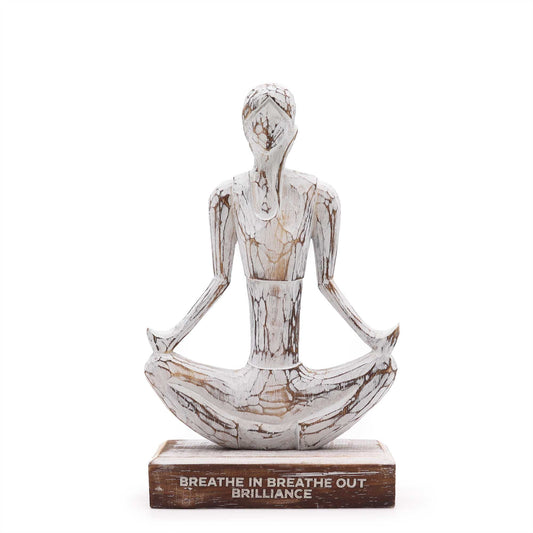 Wooden Yoga Lady – Whitewash – Easy Pose – "Breathe in Breathe out Brilliance" - Luna Panther alternate view
