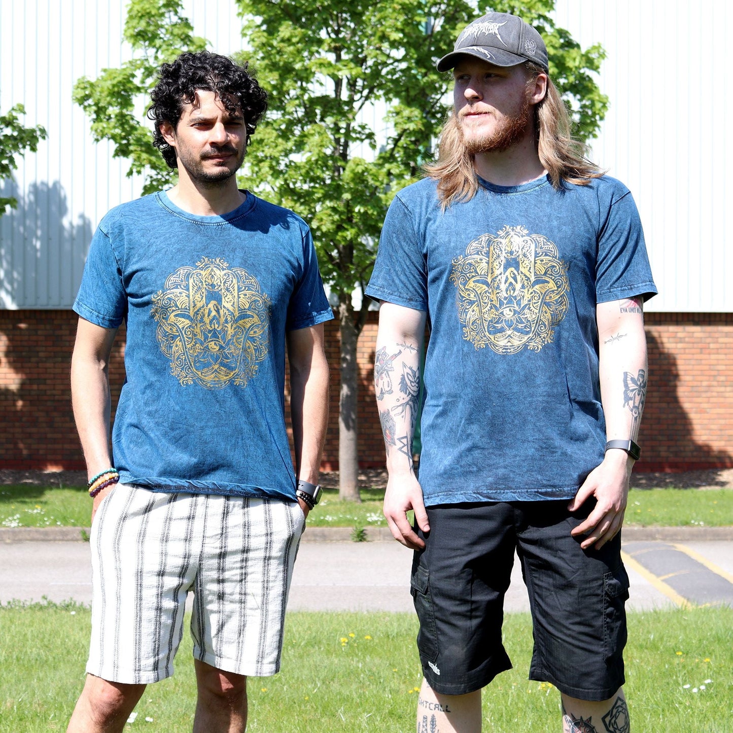 Polished XLarge Stone Washed T-Shirt - Hamsa - Blue featuring natural patterning and unique variations - Luna Panther