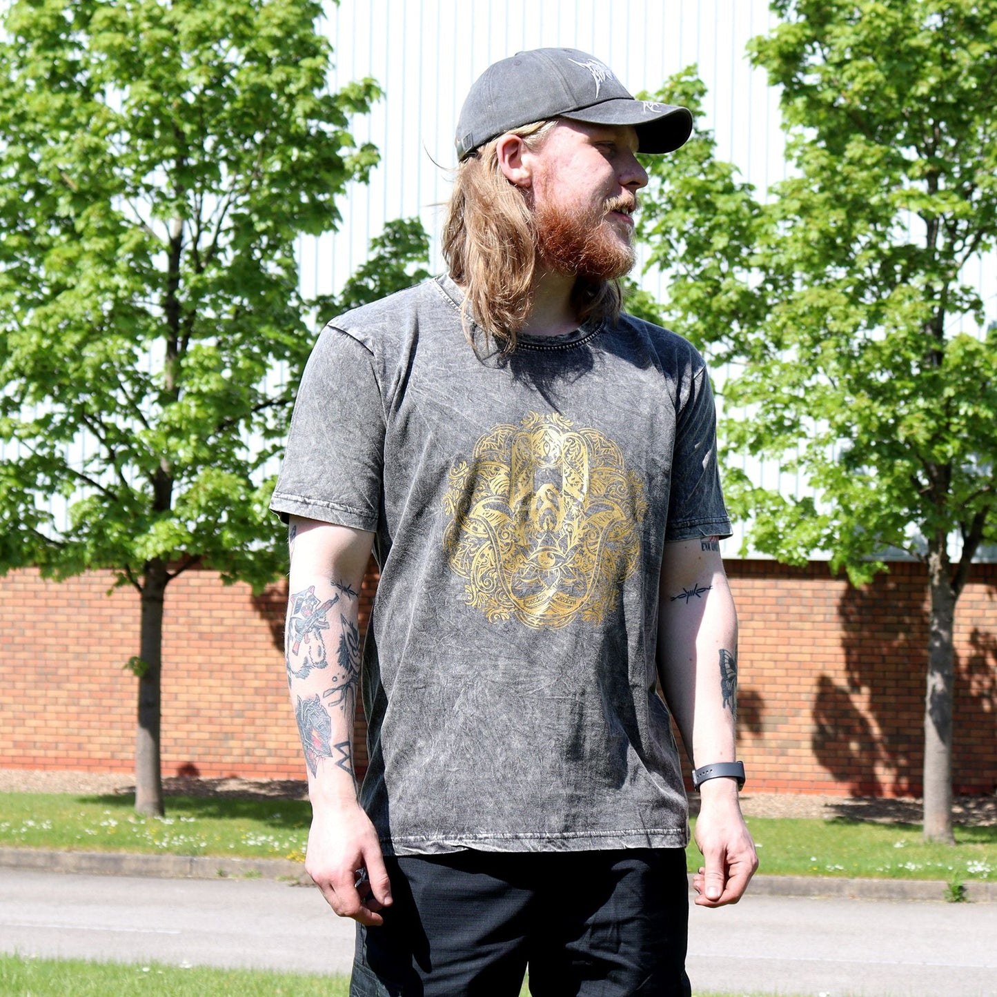 Polished XLarge Stone Washed T-Shirt - Hamsa - Dark Grey featuring natural patterning and unique variations - Luna Panther