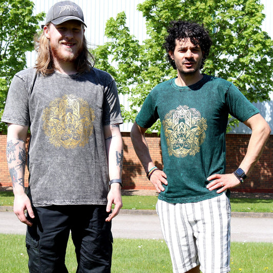 Polished XLarge Stone Washed T-Shirt - Hamsa - Green featuring natural patterning and unique variations - Luna Panther