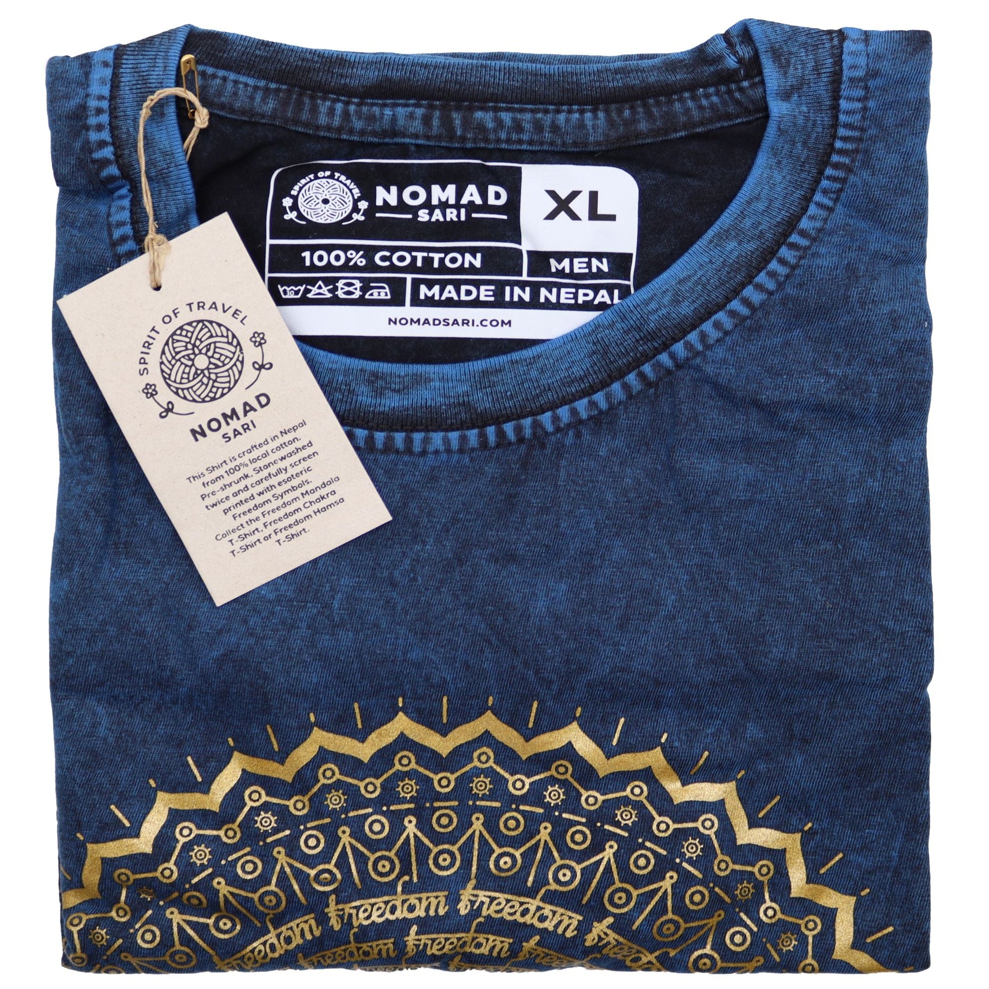 Polished XLarge Stone Washed T-Shirt - Mandala - Blue featuring natural patterning and unique variations - Luna Panther