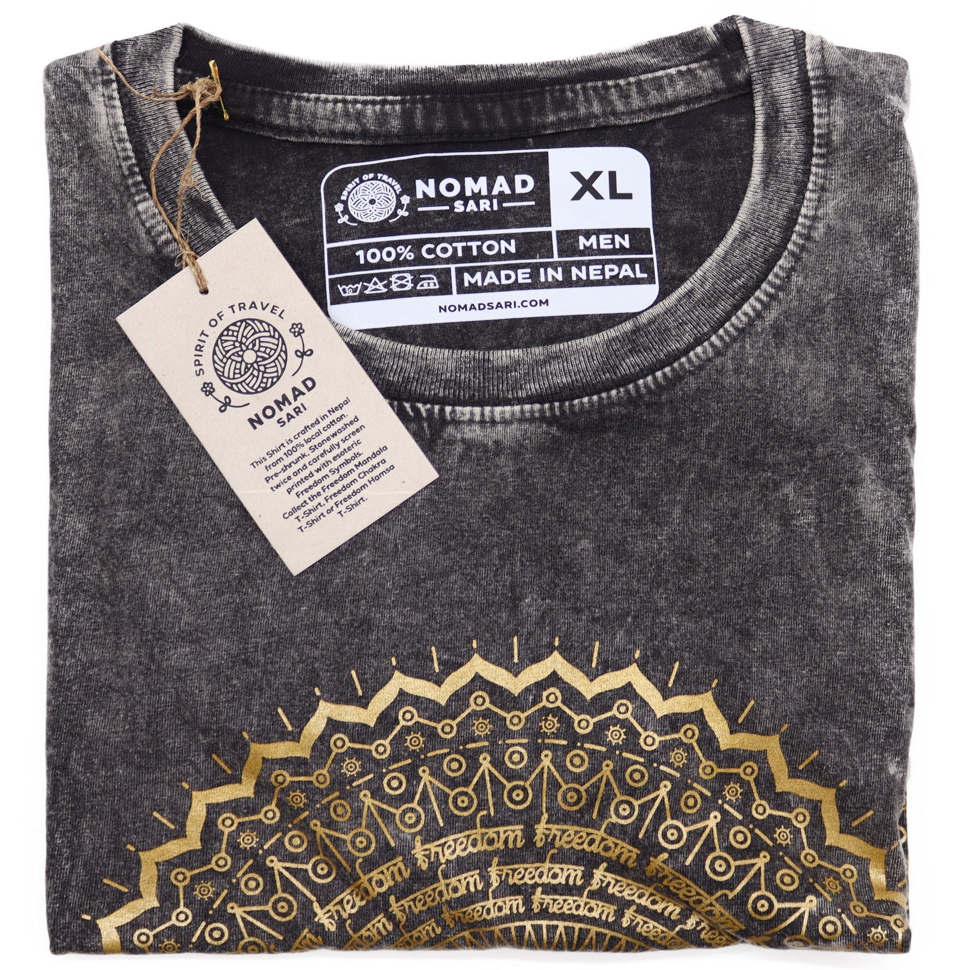 Polished XLarge Stone Washed T-Shirt - Mandala - Dark Grey featuring natural patterning and unique variations - Luna Panther