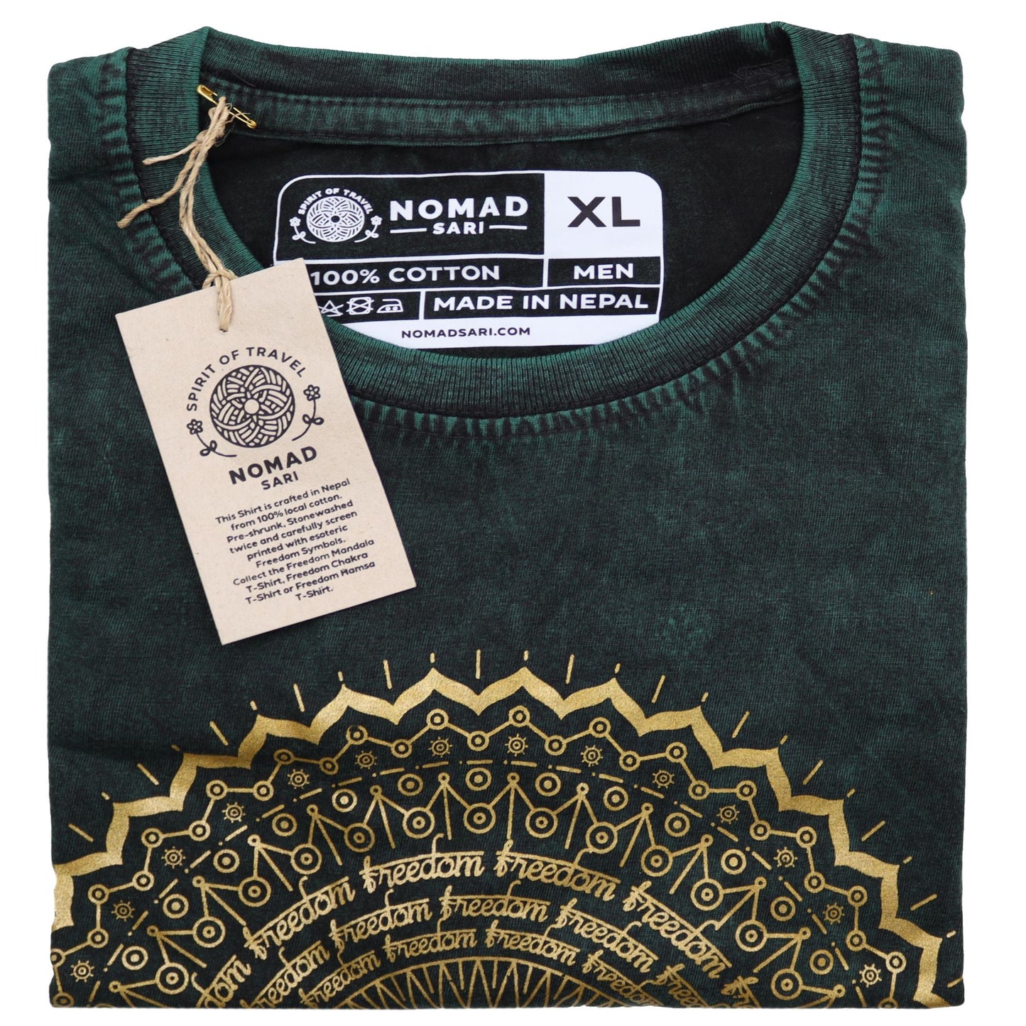 Polished XLarge Stone Washed T-Shirt - Mandala - Green featuring natural patterning and unique variations - Luna Panther