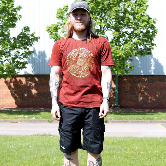 Polished XLarge Stone Washed T-Shirt - Mandala - Maroon featuring natural patterning and unique variations - Luna Panther
