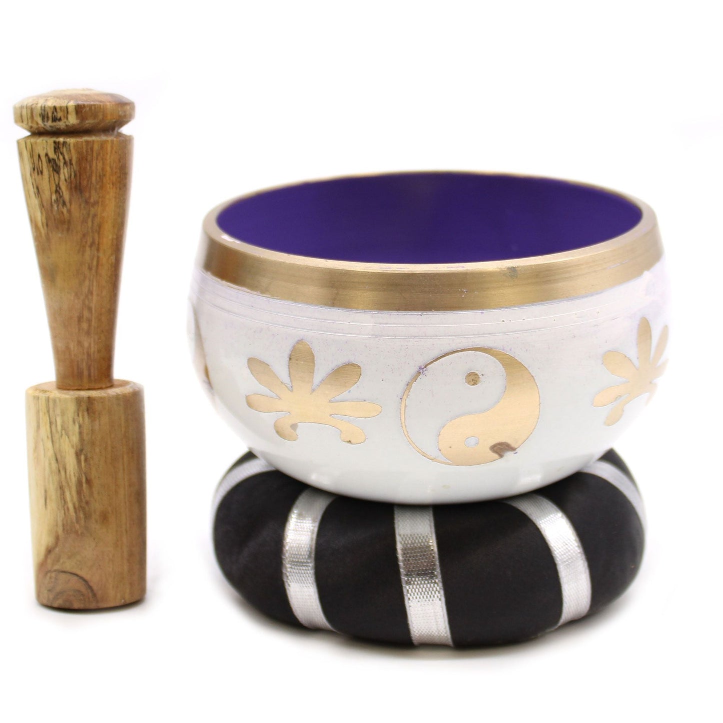 Polished Yin & Yang Singing Bowl Set- White/Purple 10.7cm featuring natural patterning and unique variations - Luna Panther