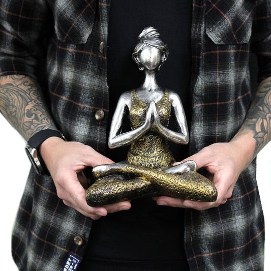 Yoga Lady Figure – Bronze & Silver 24 cm — sculptures & statues, image 2 of 5. alternate view