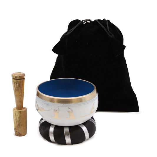 Polished Yoga Moves Singing Bowl Set- White/Blue 10.7cm featuring natural patterning and unique variations - Luna Panther