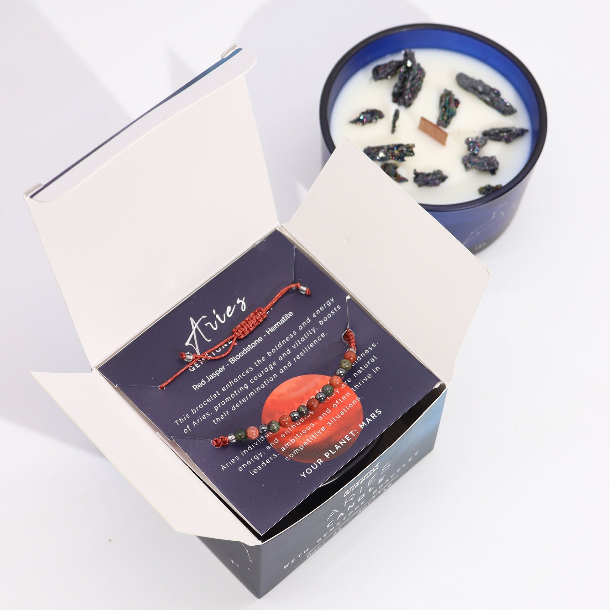 Zodiac Crystal Candle with Gemstone Bracelet - Aries - Luna Panther