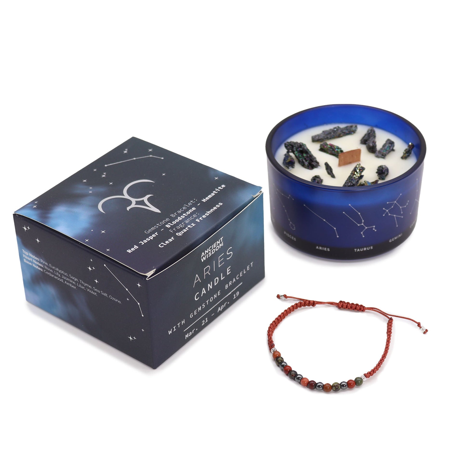 Zodiac Crystal Candle with Gemstone Bracelet - Aries - Luna Panther