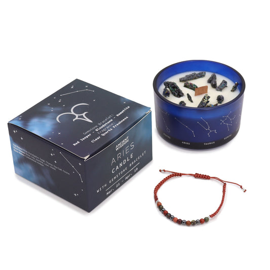 Zodiac Crystal Candle with Gemstone Bracelet - Aries - Luna Panther