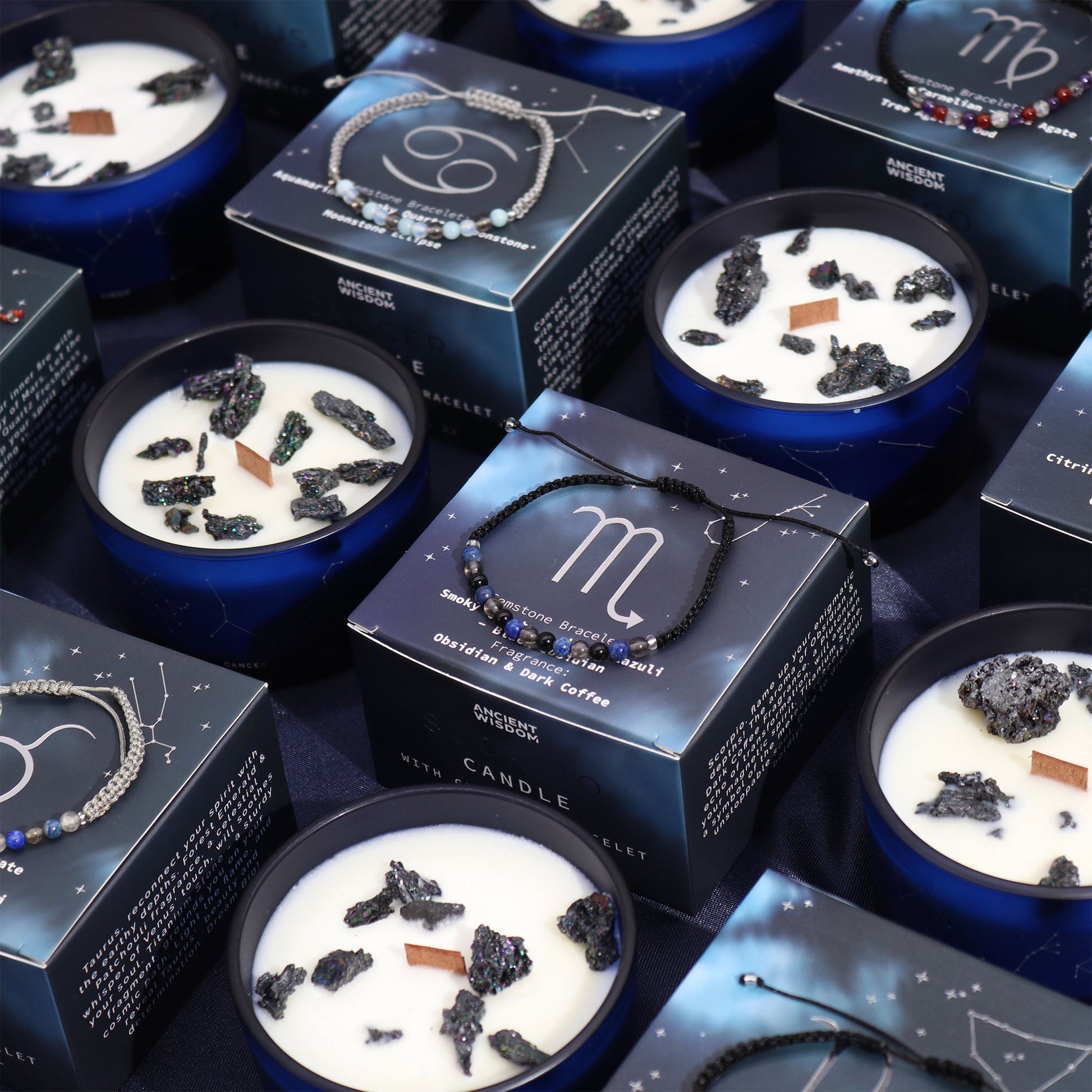 Zodiac Crystal Candle with Gemstone Bracelet - Cancer - Luna Panther