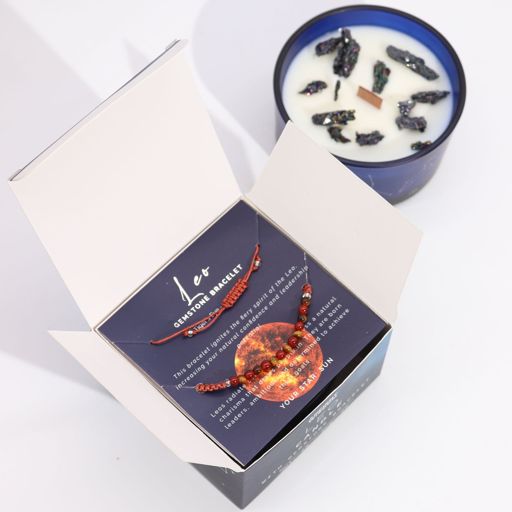 Zodiac Crystal Candle with Gemstone Bracelet - Leo - Luna Panther