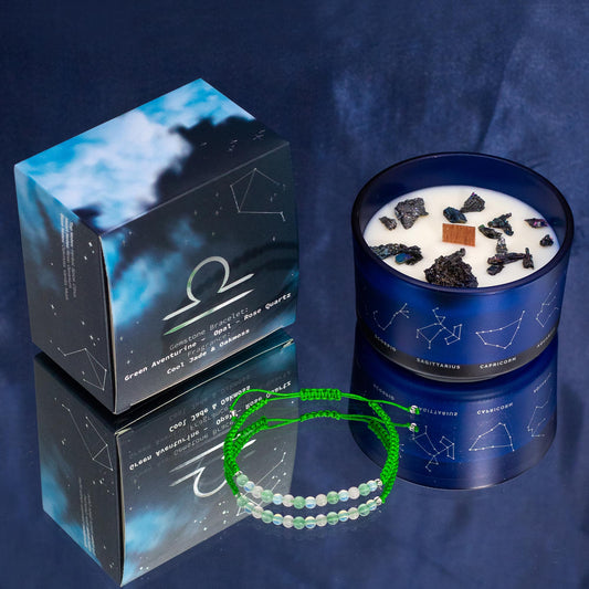 Polished Zodiac Crystal Candle with Gemstone Bracelet - Libra featuring natural patterning and unique variations - Luna Panther alternate view