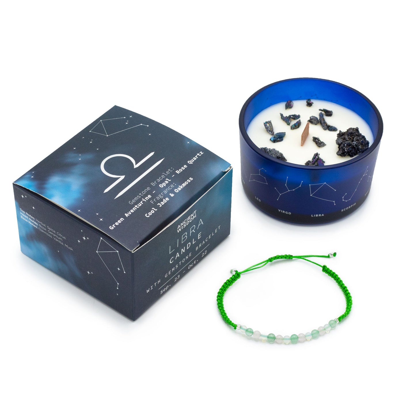 Zodiac Crystal Candle with Gemstone Bracelet - Libra - Luna Panther