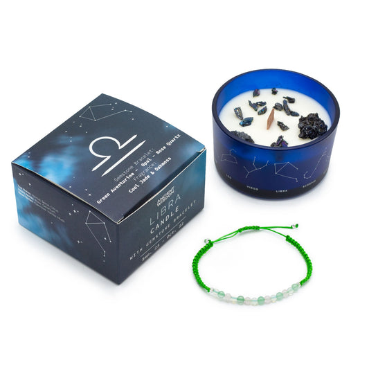 Zodiac Crystal Candle with Gemstone Bracelet - Libra - Luna Panther