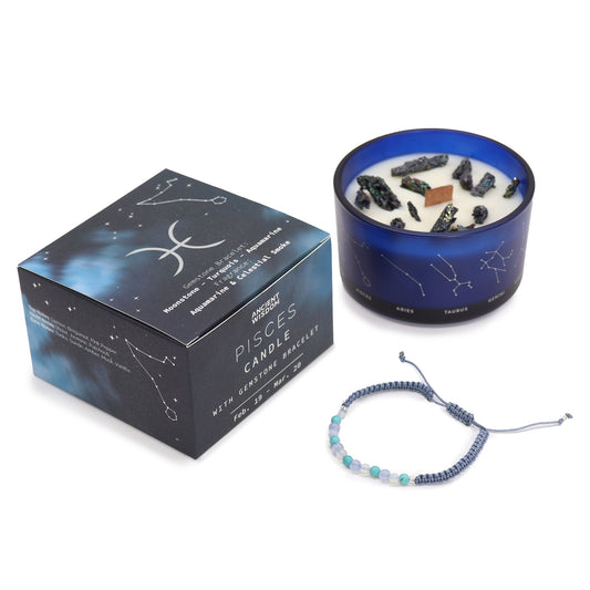 Zodiac Crystal Candle with Gemstone Bracelet - Pisces - Luna Panther