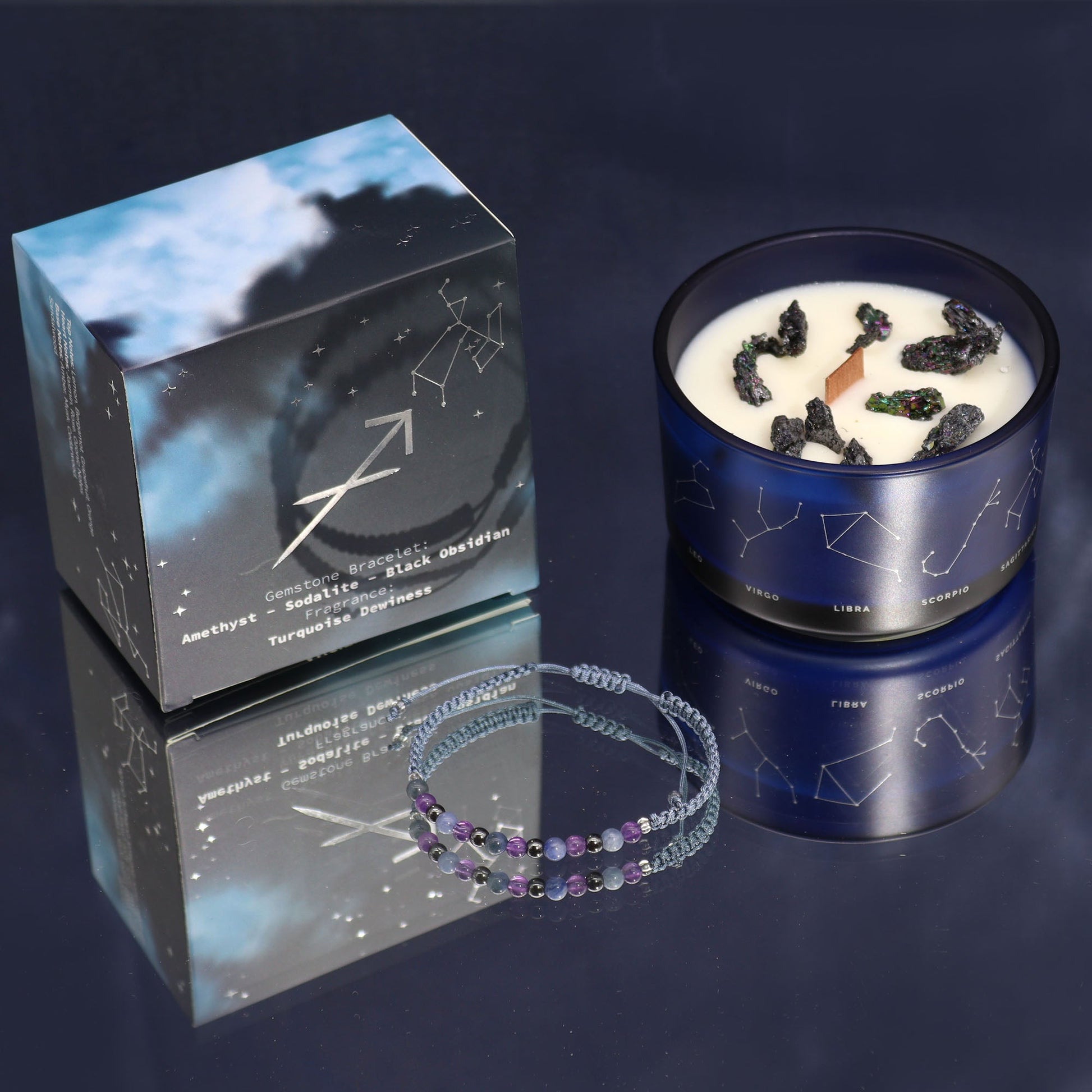Zodiac Crystal Candle with Gemstone Bracelet - Sagittarius - Luna Panther