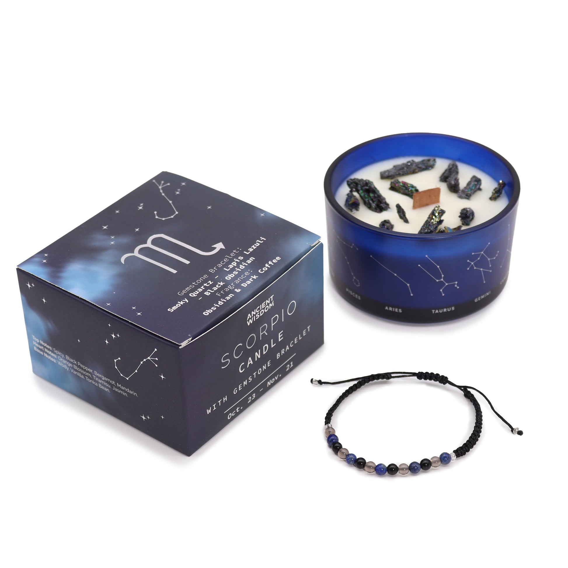 Zodiac Crystal Candle with Gemstone Bracelet - Scorpio - Luna Panther